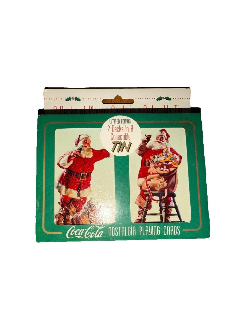 PLAYING CARDS COCA COLA NOSTALGIA CHRISTMAS 1994 IN TIN NEW SANTA CLAUS Vintage